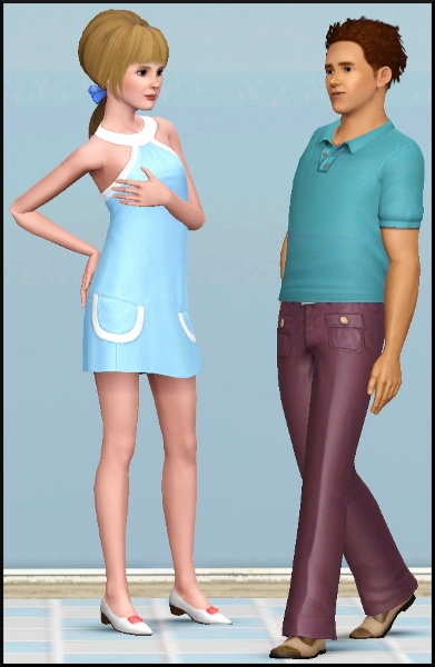Sims 3 store Série Salle à manger et tenues coiffures modernes des fifties sixties vetements robe chaussure pantalon homme femme