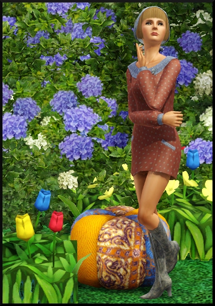 6 sims 3 store set jardin boheme Robe à manches bouffantes Frange droite bandana bottines disco