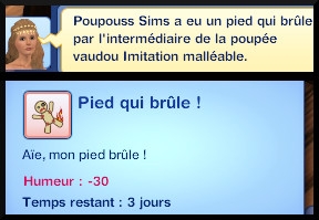 48 sims 3 store plus de magie  Poupée vaudou Imitation malléable message moodlet bruler pied