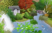 Le petit pont, l'étang, la cascade et le pavillon