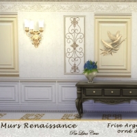 Murs Renaissance Frise Argent sur Lin tendu Blanc orn de ferronnerie argent