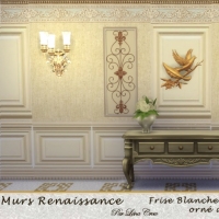 Murs Renaissance Frise Blanche et Azur sur Lin tendu Sable orn de ferronnerie cuivre