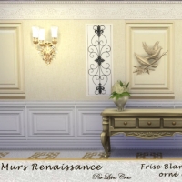 Murs Renaissance Frise Blanche sur Lin tendu Sable orné de ferronnerie cuivre