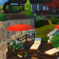 Zou onsen - la terrasse avec chaises longues